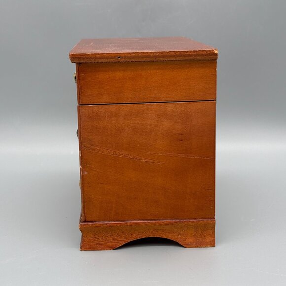 Vintage Wooden Jewelry Box with Red Velvet Lining and Mirror - Picture 11 of 15